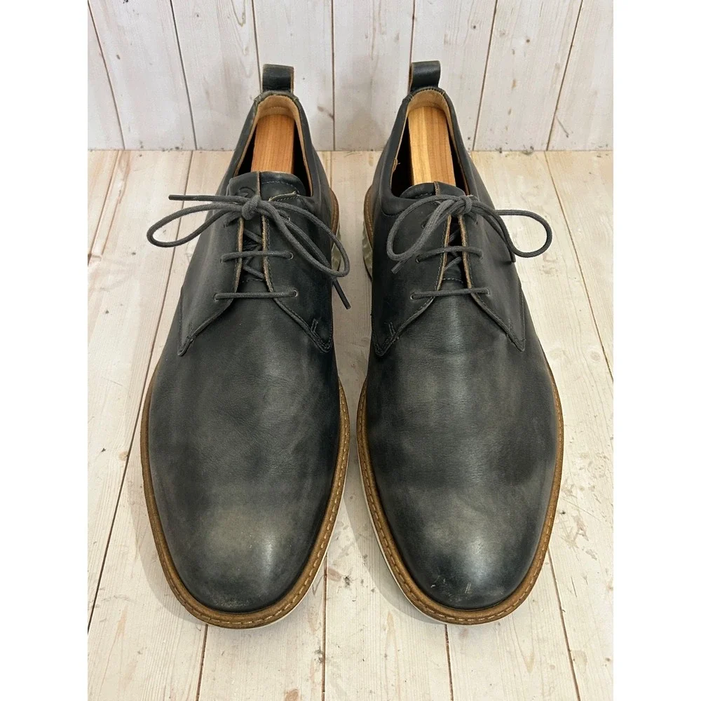 ECCO ST.1 Hybrid Men's Blue Leather Plain Toe Derby Oxford Shoes US 12-12.5